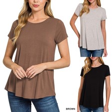Womens Short Sleeve Soft Tunic Tops Relaxed Fit T-Shirts Basic Flowing Blouse