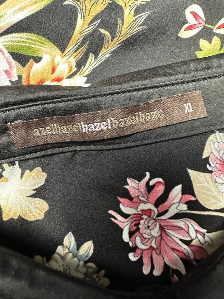 Top túnica Hazel para mujer XL negro floral botón delantero manga larga cabaña romántica Foto 3 de 4