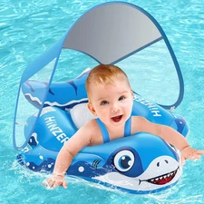 Baby Pool Float with Canopy, Inflatable Baby Swim Float with UPF50+ Sun Prote