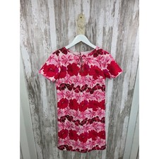 Talbots Pink Red Floral Shift Dress Short Sleeve Keyhole Neck Size 2