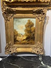 18th century oil painting. English Romantic Landscape Theme On Canvas Signed