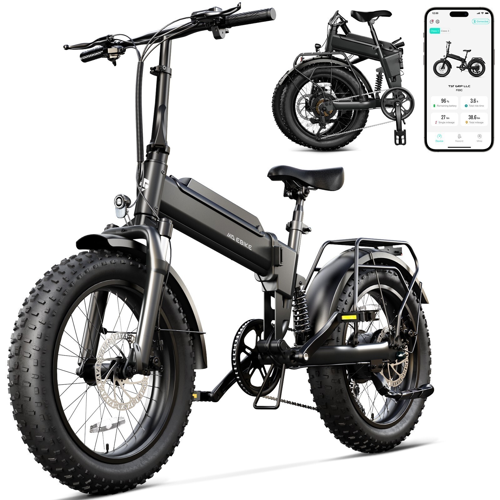 20'' Foldable Electric Bike Peak 1000W 25MPH Dual Disc Brakes 7-Speed Off-Road