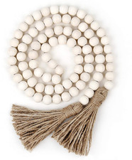 58In Wood Bead Garland with Tassels, Farmhouse Rustic Country Decor Prayer Boho