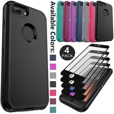 For iPhone 6 6s 7 8 Plus Phone Case Heavy Duty Shockproof With/ 4 Tempered Glass