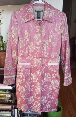 Y2K Bisou Bisou Trench Coat Pink and Cream Rose Floral Tapestry Women's Size 4
