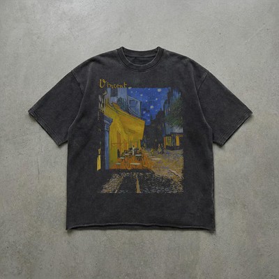 Van Gogh Cafe Terrace Comfort Tee Faded Art Painting Soft Shirt