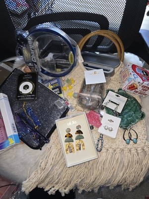 Junk drawer lot, vintage bag tagged Little bits of everything, calligraphy Pen