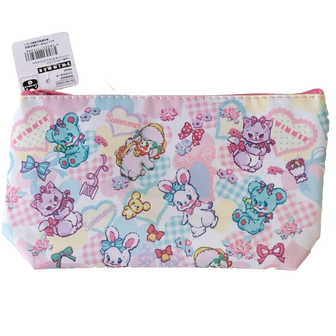Retro Swimmer Japan Zipper Pouch Cat Bunny Bear Sheep Cute Characters Pastel Bag