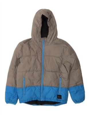 QUIKSILVER Womens Hooded Padded Jacket UK 12 Medium Grey Colourblock DF19
