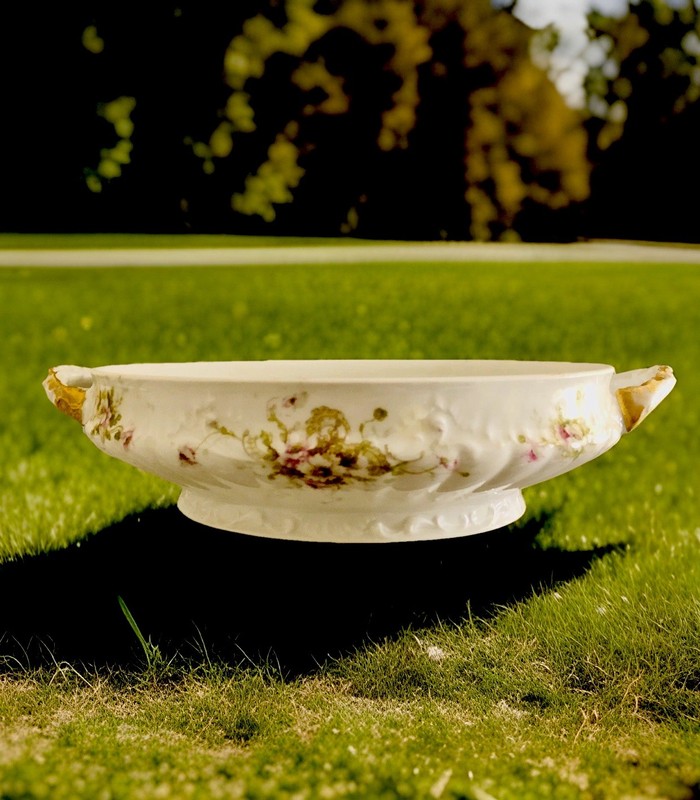 Theodore Haviland Limoges France Pink & White Floral 9" Oval Footed Serving Dish