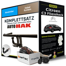 Für CITROEN C3 Fliessheck I FC Anhängerkupplung abnehmbar +eSatz 13pol uni 02-13