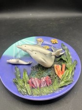 Dolphins Playing 3D Deep Relief Resin Ocean Fish Scene 6.5" Collector Plate