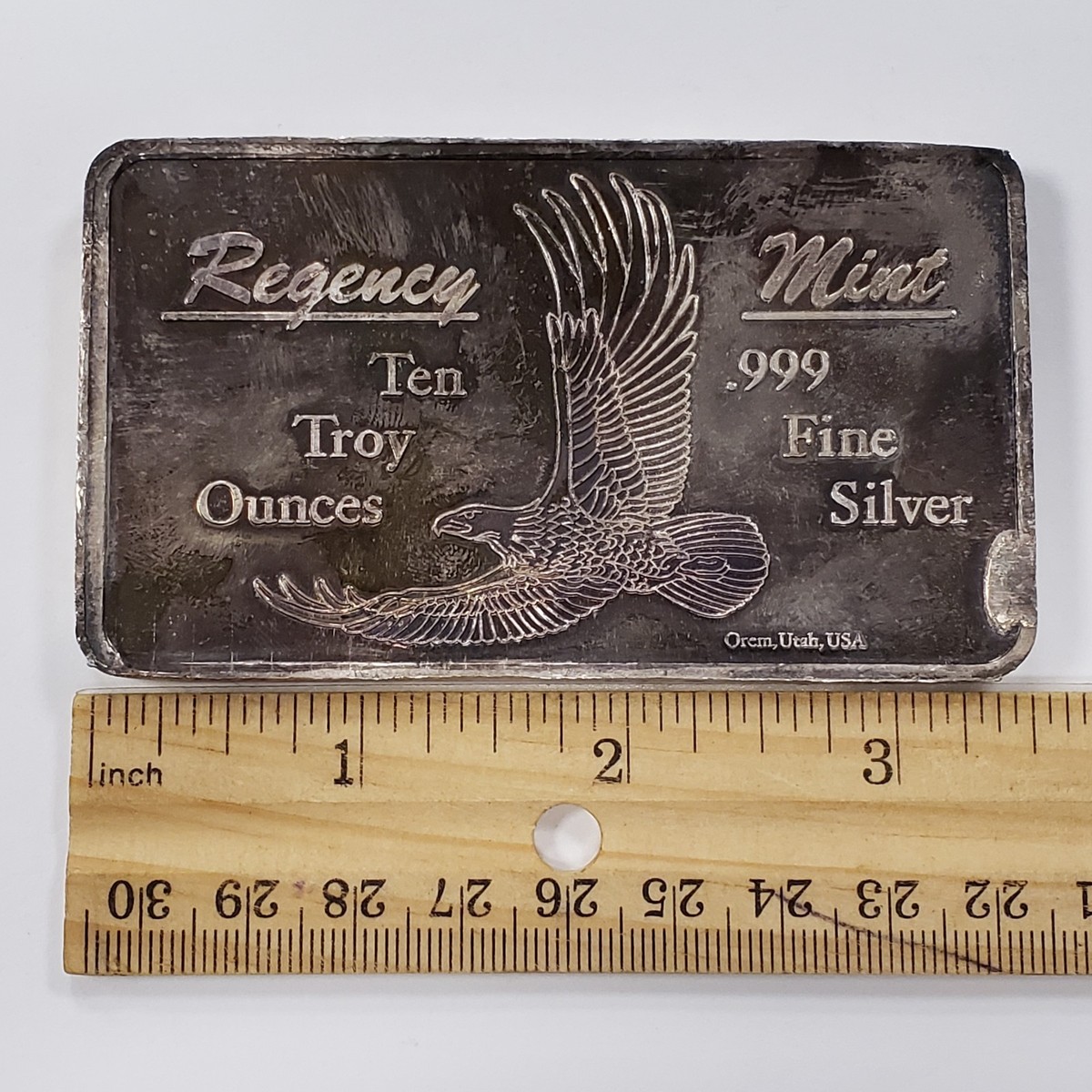 10 oz .999 Silver Bar - Regency Mint Orem Utah - USA Eagle Flag