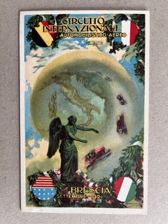 m) Postcard Brescia Circuit automobile airplane 1921 aeronautics car