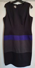Anne Klein Sleeveless Knit Sheath Dress Black Purple Colorblock Scoop  Sz 12