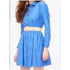 J.Crew Blue Floral Eyelet Cotton Shirt Mini Dress Women's 8 Cottagecore Preppy