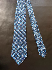 HERMES Paris - 100 Silk 7724 OA Blue Autumn Leaves Pattern Tie Made in France