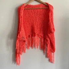 Steve Madden Infinity Scarf Coral Large With Fringe Artsy Texture Fun Summer
