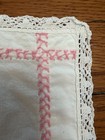White & Pink Cotton Vintage Embroidered Set w/ Lace Trim, 2pc Placemat & Doily — photo 3