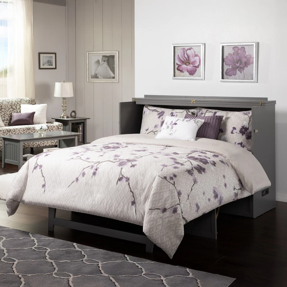 Cómoda de cama Murphy moderna de madera maciza Deerfield Queen con colchón en gris Foto 3 de 4