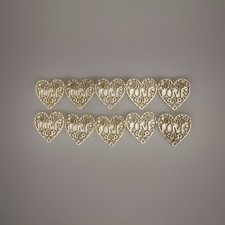 10 Wooden Scrolled Heart Love Ornaments with jute string