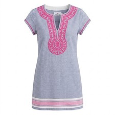 Vineyard Vines Womens Size 6 Blue Striped Pink Embroidered Linen Dress - CJ
