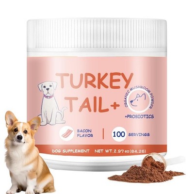 Bacon Flavored Pet Mushroom Powder, Turkey Tail + Probiotics Dog Supplement  