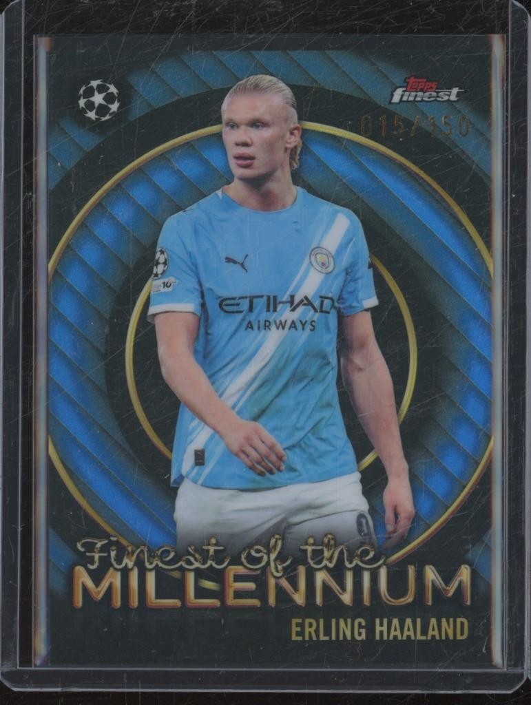 2025-26 Topps UCC Finest ERLING HAALAND Millennium Blue Refractor /150 JA282