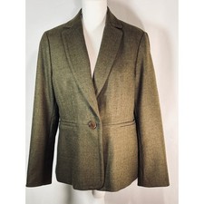Ann Taylor Petites Olive Green 100 Wool One Button Blazer Jacket Size 12P