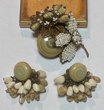 Rare! 50's Vintage Signed Miriam Haskell Maison Gripoix Brooch/Pin Earrings Set