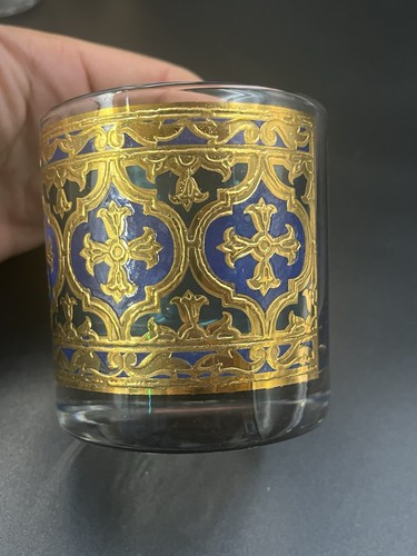 VTG Georges Briard Firenza Blue Tumbler Scotch Glasses 22K Gold, MCM, Set of 3 - Picture 6 of 7