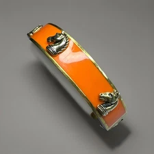 C Wonder Horse Head Orange Enamel Gold Tone Bangle Clamper Vintage Signed Sz 7.5