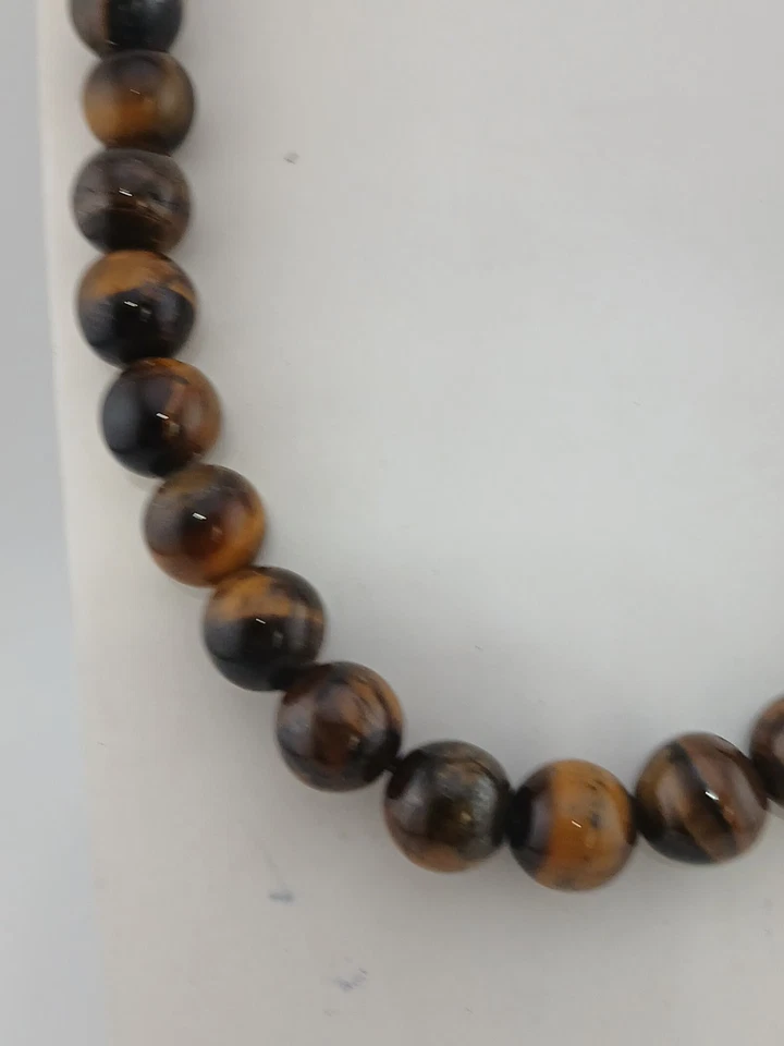 ARTISAN silvertone 12.2 mm polished natural tiger's eye stones beaded necklace - Image 3 of 4