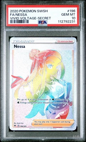 2020 POKEMON SWORD & SHIELD VIVID VOLTAGE SECRET #196 FULL ART/NESSA PSA 10