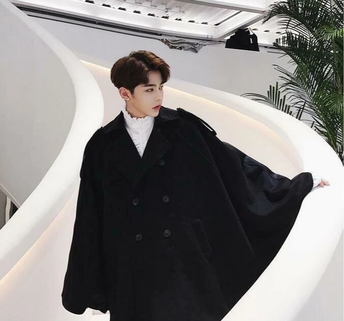 Capa de lana para hombre Poncho Abrigo Chaqueta Doble Pecho Punk Trench Prendas exteriores Foto 4 de 4