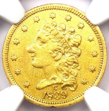 1839-C Classic Gold Quarter Eagle Charlotte $2.50 - Certified NGC AU Details