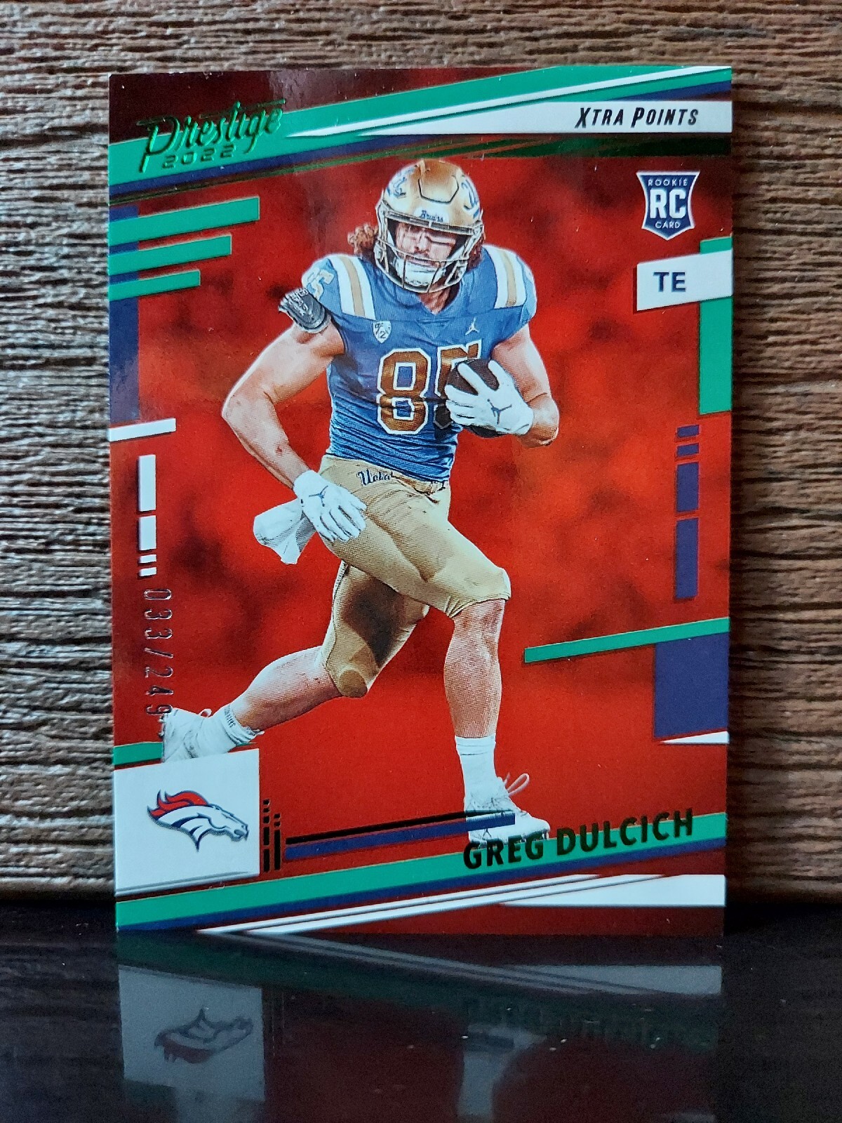 2022 Prestige Rookies Xtra Points Premium Green /249 Greg Dulcich #386 Rookie RC