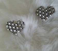 Valentine Heart Earrings stud back shiny silver tone sparkle Pierced Ears Light