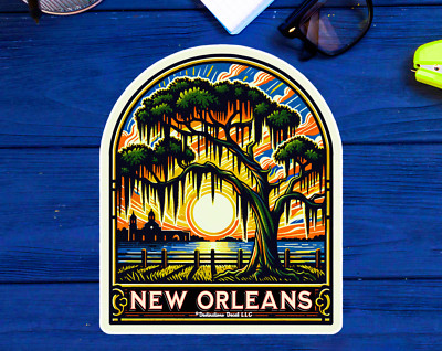 3.5'' New Orleans Sticker Louisiana Mardi Gras Live Oak Spanish Moss Decal