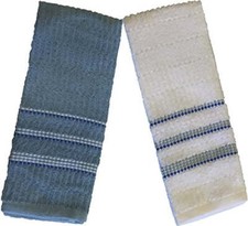 Set of 4, 100 Ribbed Terry Kitchen Towel 2 Hand Towel : 16 X 28 inch, 2 Washclo