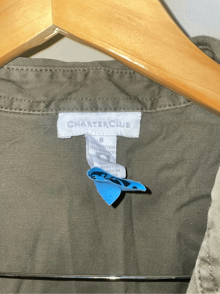 Vestido vintage charter club abotonado verde oliva cuello sin mangas talla 8 Foto 2 de 4