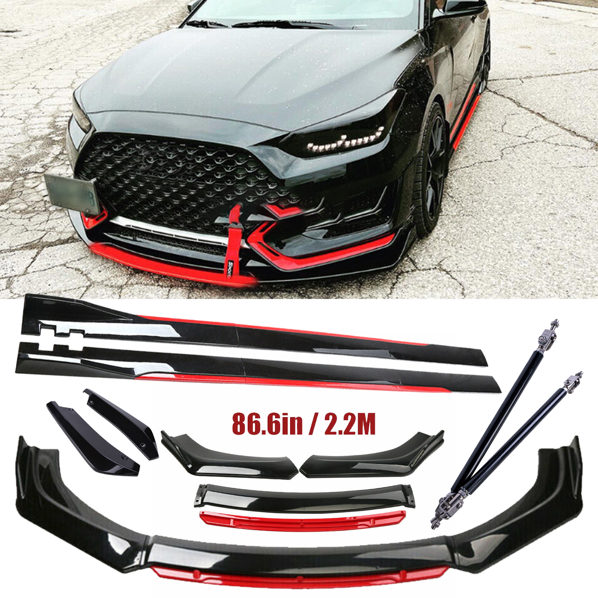 For Hyundai Veloster Front Bumper Lip Spoiler Splitter Side Skirt Glossy Blac