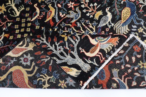 7 x 10 ft Oriental birds black Area Rug Afghan Hand Knotted Veg dye Wool Rug - Picture 10 of 11
