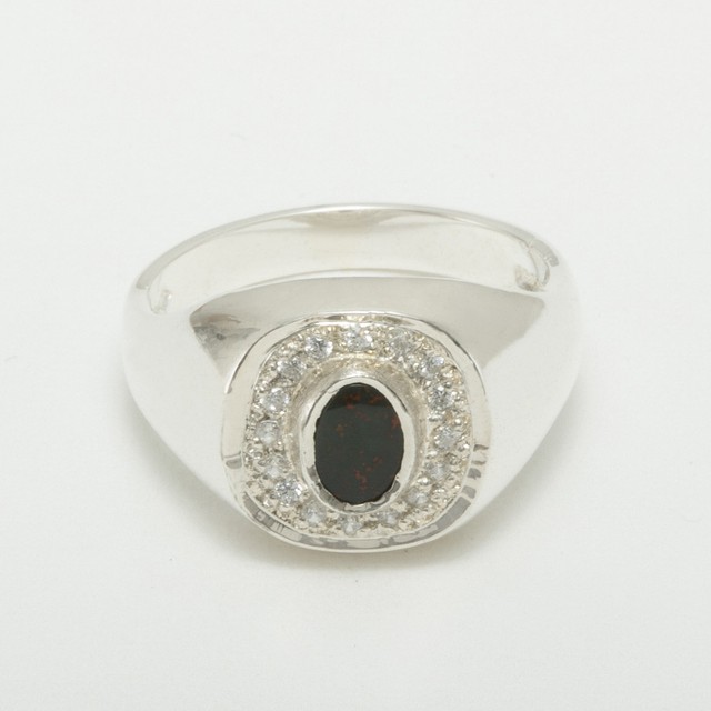925 Sterling Silver Natural Bloodstone & Diamond Mens Ring eBay