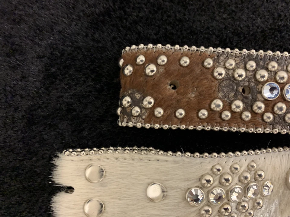 "Lote de dos cinturones occidentales de piel de cristal BB Simon sin hebillas modelo Verónica 34""" Foto 4 de 4