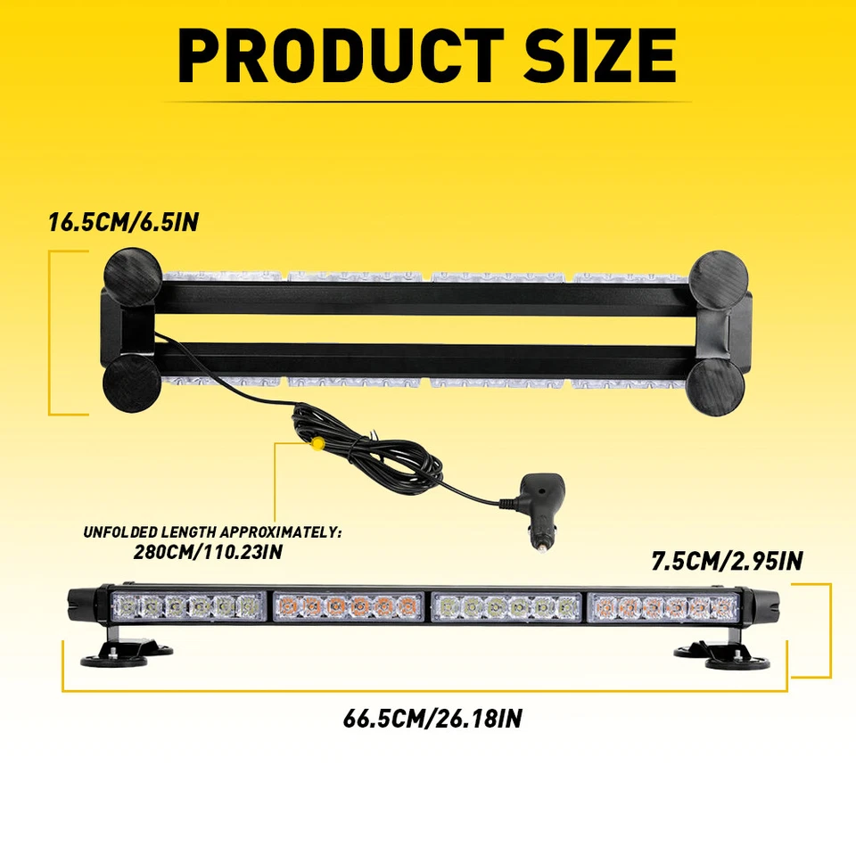 54-LED Ámbar/Blanco Barra de Emergencia Luz Estroboscópica Lateral Doble Luz Advertencia Foto 2 de 4
