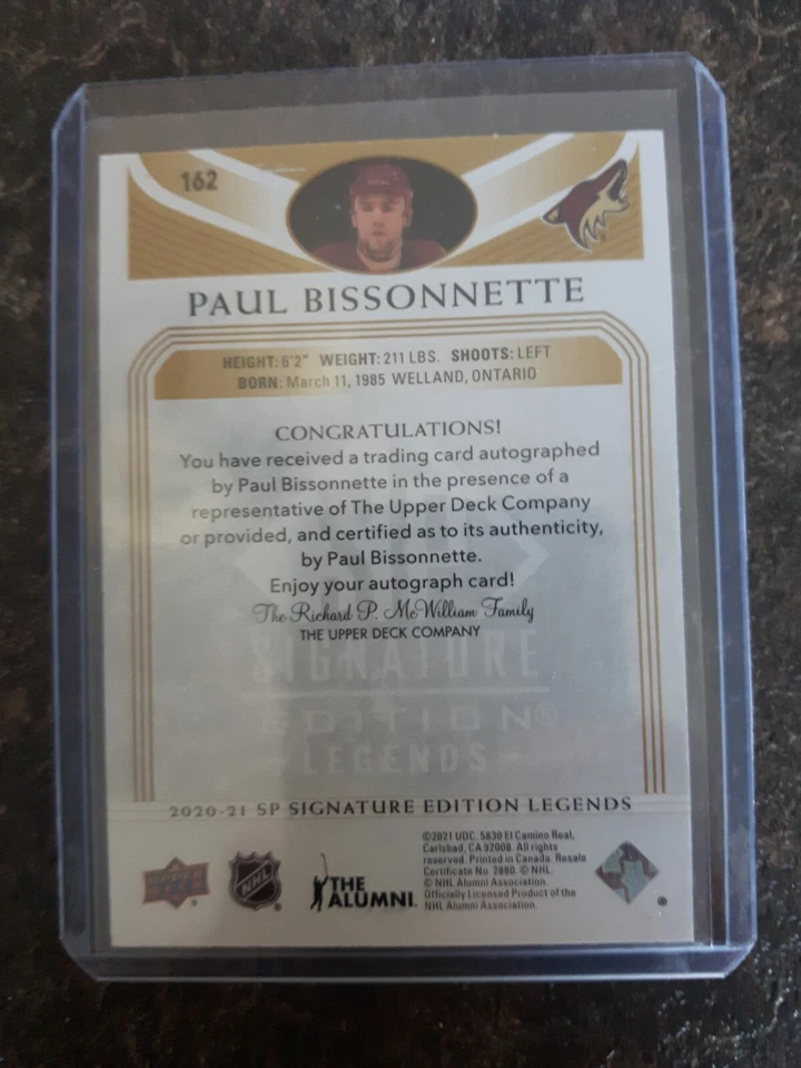 2020-21 SP Signature Edition Legends Gold Auto Paul Bissonnette Card# 162 - Image 2 of 2