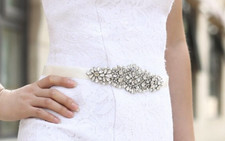 Ivory crystal beaded bridal sash belt