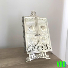 Caja del Corán cubierta de plata atril con Kaaba Corán | Soporte del Corán | Regalo de cumpleaños