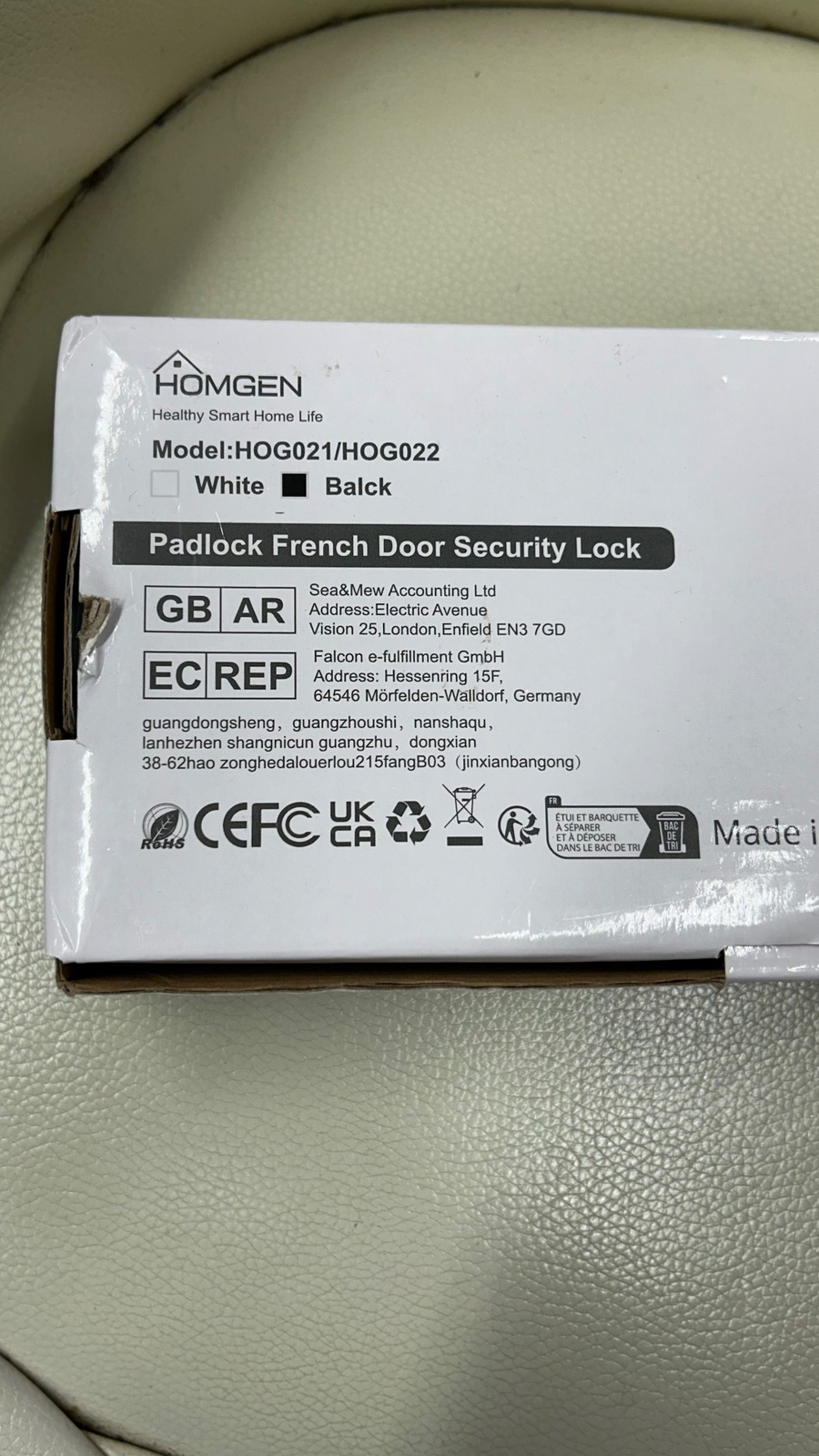 HOMGEN Padlock French Door Security Lock White Boxed CG C45 eBay